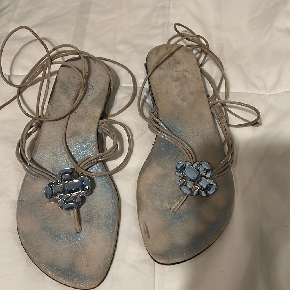 Sandals Donald J Pliner Couture Faded Denim Strap Sandals Blue Stones size 9M